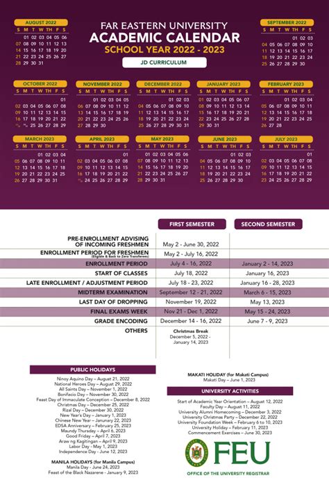 feu academic calendar|Calendar .